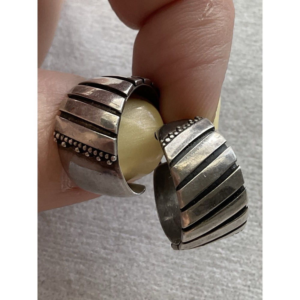 vintage sterling silver 925 Half Hoop Earrings Ribbed Panels & Dots Estate Jewel